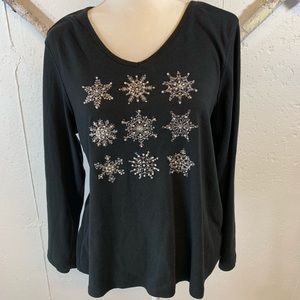 StudioWorks long sleeve Beaded snowflake Tee